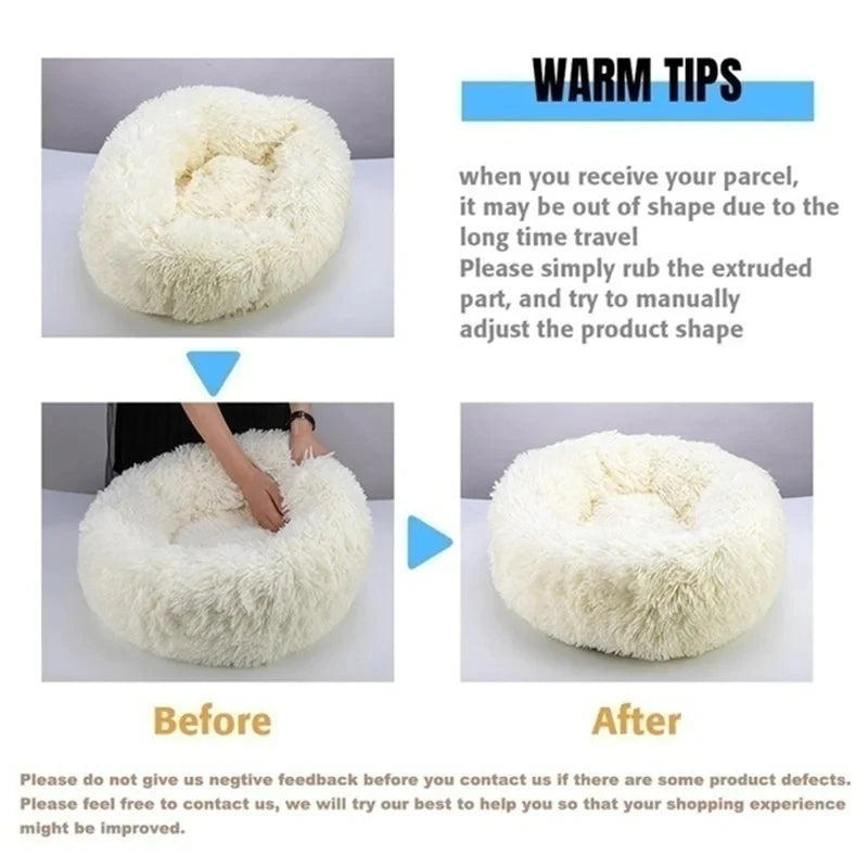 Fluffy Dog Bed For Large Round Dog Bed Super Soft Cat House Plush Cat Nest Winter Warm Dog Pet Bed