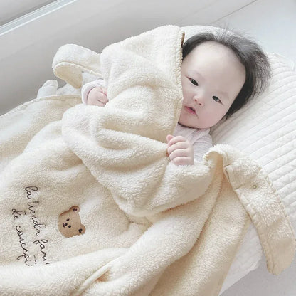 Cover Cute Bear Winter Windproof Kids Blankets Infant Nap Warm Quilt Swaddle Wrap