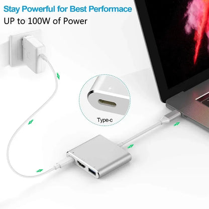 New 3-in-1 USB C Hub with 100W Power Delivery,USB 3.0/4K HDMI for MacBook,Surface/Chrome/Steam Deck,Stable Driver Smart Adapter