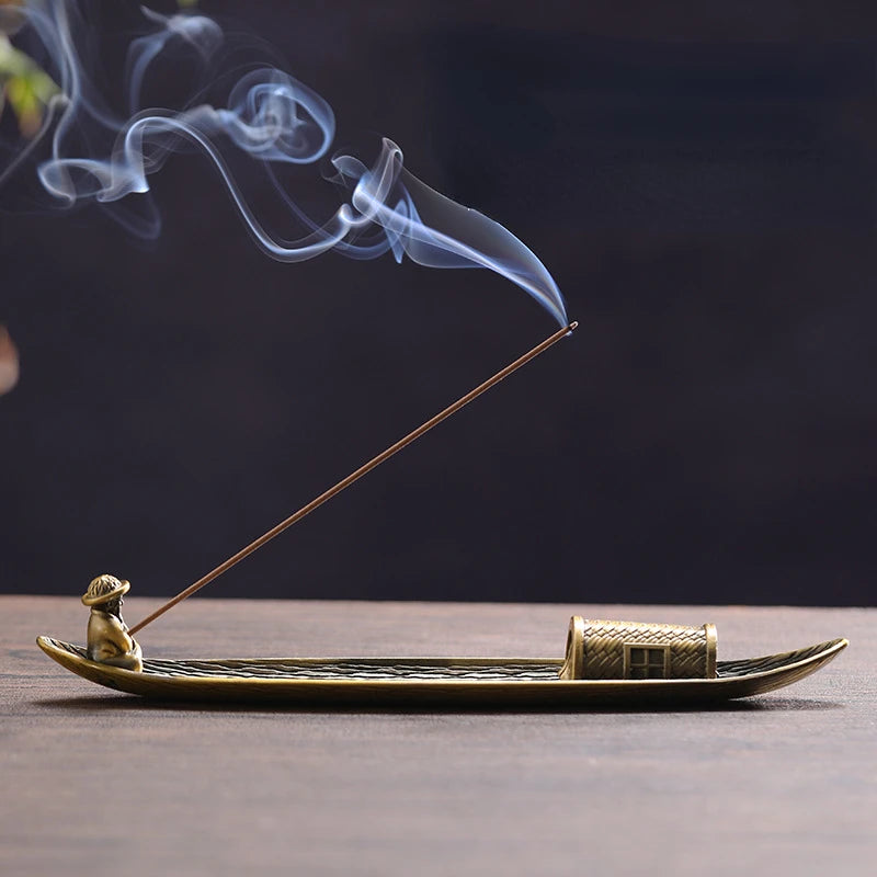 Creative Incense Holder Incense Holder Boat Old Men Fishing Japanese Style Incense Stick Burner Aromatherapy Ornament Home Decor