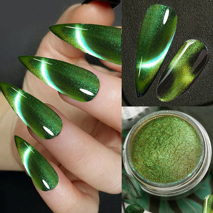 Nail Chrome Powder Cat Eye Effect Sparkly Chameleon Magnetic Nail Pigment Fine Glitter Nail Dust UV Gel Polish Manicure Decorat