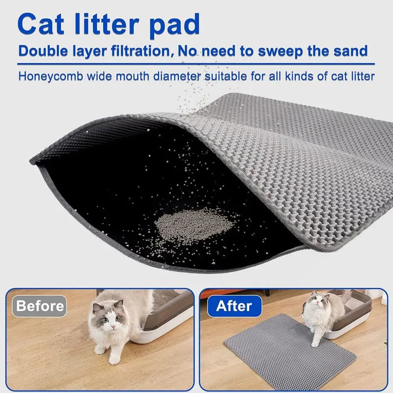 Pet Cat Litter Mat Waterproof Double Layer Cat Litter Trapping Pet Litter Box Mat Clean Pad