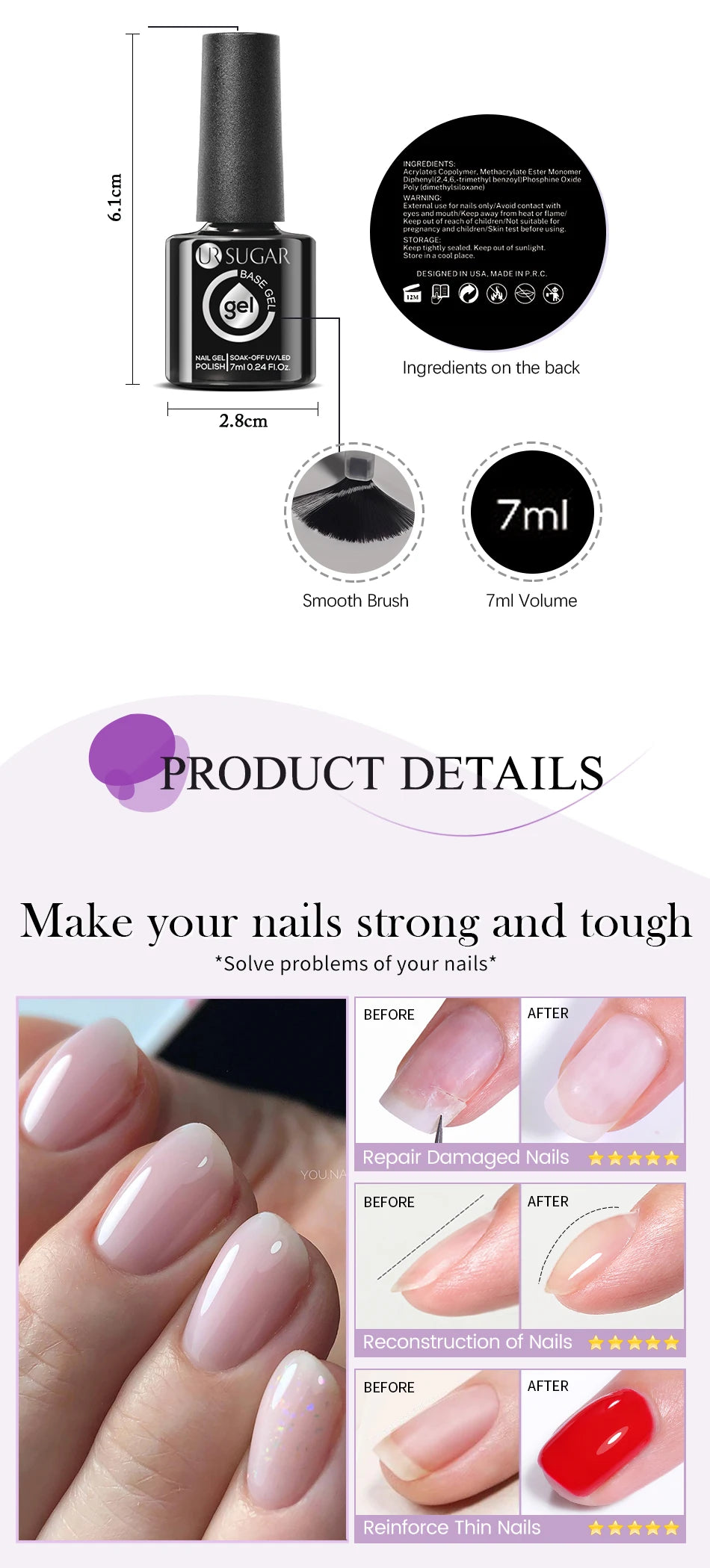 7ML Fiber Rubber Base Gel for Broken Nail Repaired Fiberglass