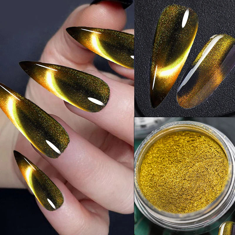 Nail Chrome Powder Cat Eye Effect Sparkly Chameleon Magnetic Nail Pigment Fine Glitter Nail Dust UV Gel Polish Manicure Decorat