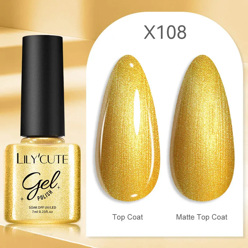 Gold Sparkling Glitter Gel Nail Polish Semi Permanent UV Gel Soak off UV LED