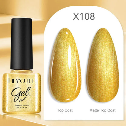 Gold Sparkling Glitter Gel Nail Polish Semi Permanent UV Gel Soak off UV LED