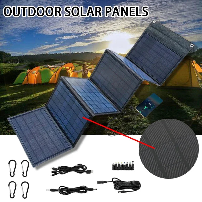 Folding Bag 10-100W Solar Panel Portable USB+DC Output Solar Charger Outdoor Power Supply Mobile Phone Generator