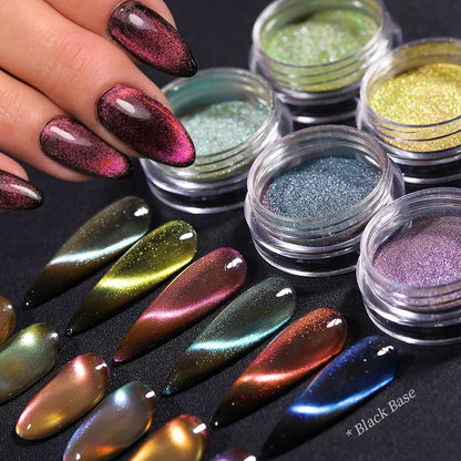 Nail Chrome Powder Cat Eye Effect Sparkly Chameleon Magnetic Nail Pigment Fine Glitter Nail Dust UV Gel Polish Manicure Decorat