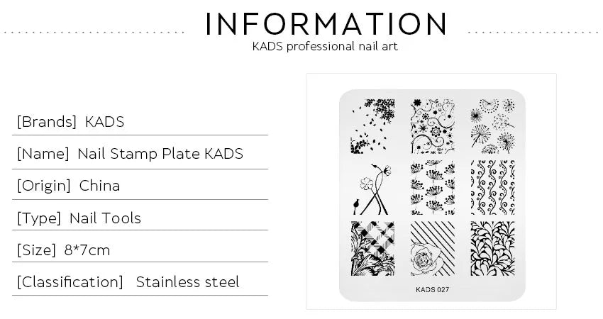 KADS Nail Stamp Flowers Nail Stamping Plates Stainless Steel Nail Art Image Plate Stamp Template Stencil Tools