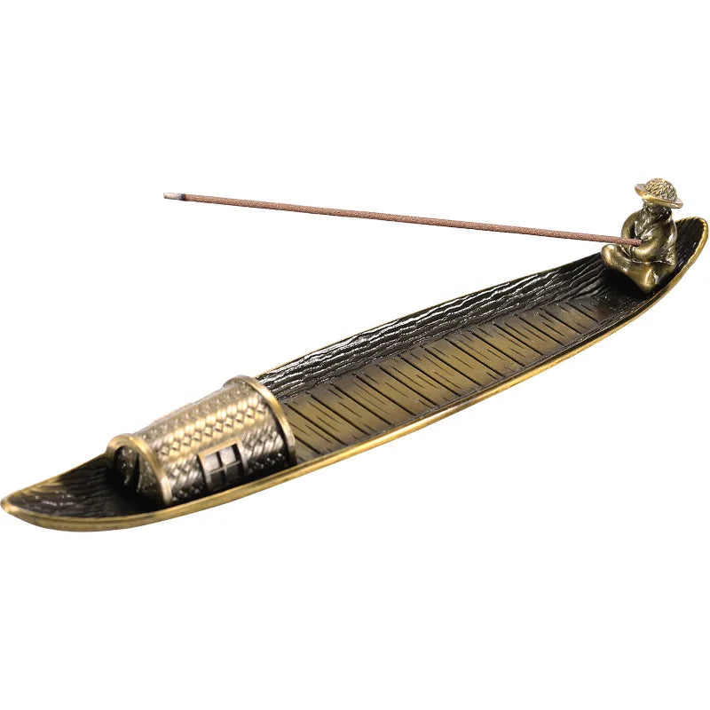 Creative Incense Holder Incense Holder Boat Old Men Fishing Japanese Style Incense Stick Burner Aromatherapy Ornament Home Decor