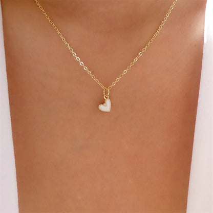 Simple Color Heart Pendant Pearl Necklace For Women Girls Fashion Gold-plate Chain Choker Necklaces 2023 New Trend Jewelry