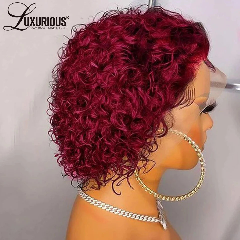 Pixie Cut Wigs Human HaiShort Curly Lace Front Human Hair Wigs For Women Brazilian Water Wave Bob Wig 13x1 Transparent Lace Wigs