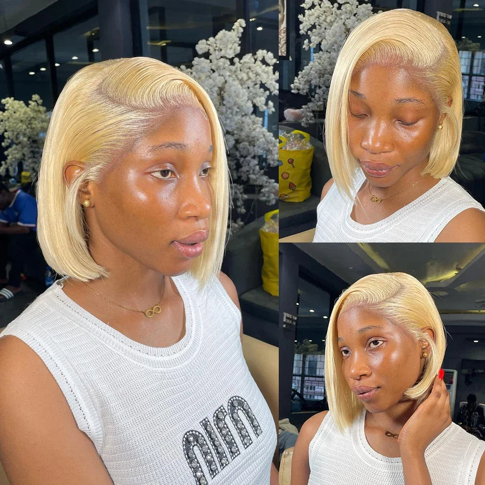 220% 613 Honey Blonde Short Bob Wig Straight Lace Front Human Hair Wigs Colored 13x4 HD Transparent Lace Frontal Wig Preplucked