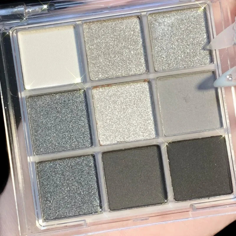 9 Colors Glitter Eyeshadow Palette Punk Smokey Cool Toned Eyeshadow Palette Dark Gray Black Nude Eye Pigments Makeup