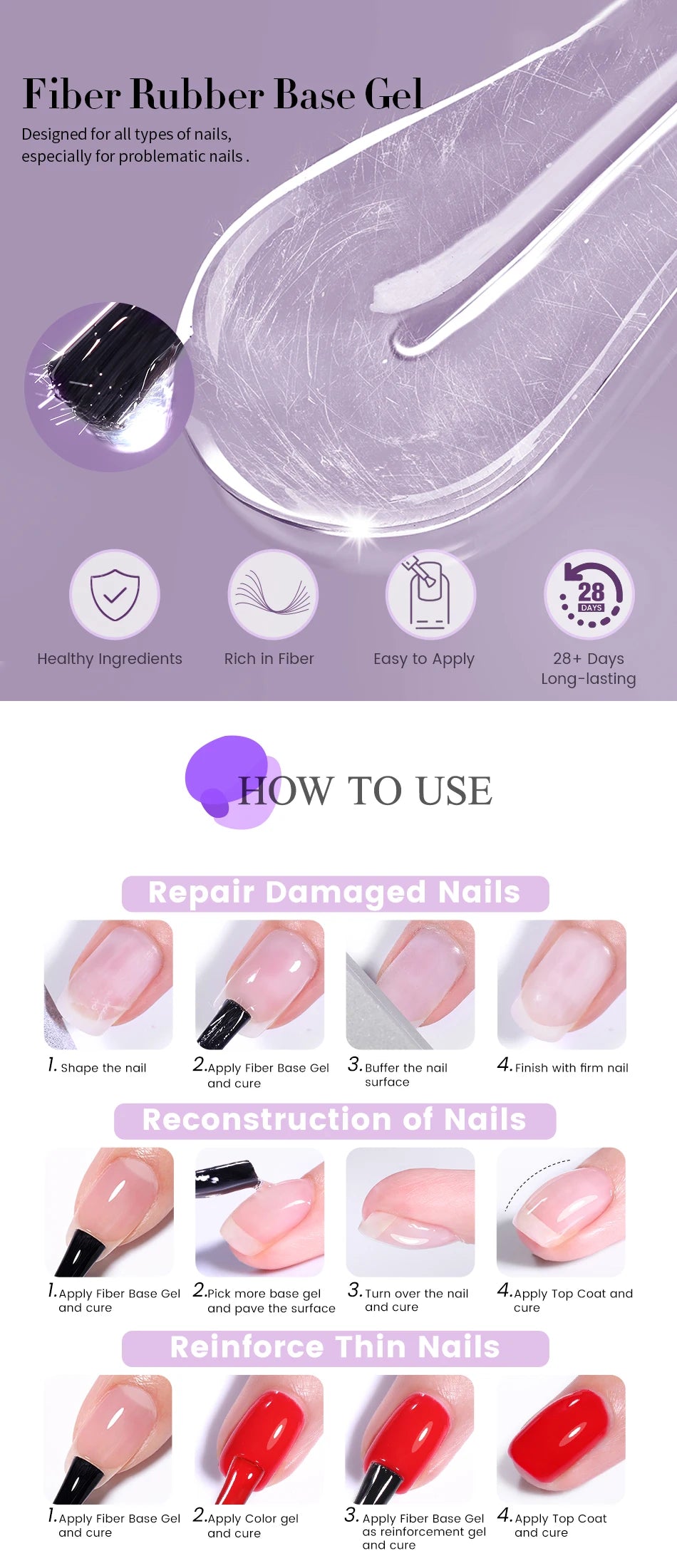 7ML Fiber Rubber Base Gel for Broken Nail Repaired Fiberglass