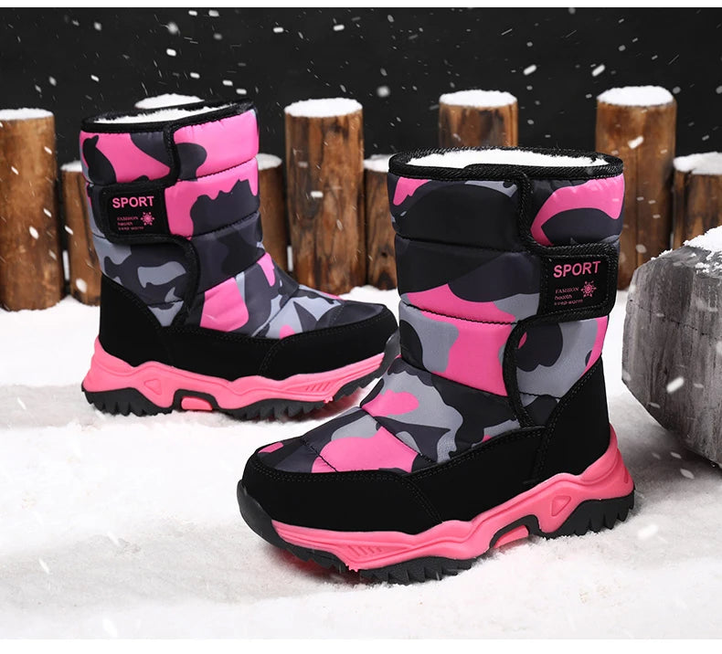 Winter Children Shoes Plush Waterproof Fabric Non-Slip Shoes Rubber