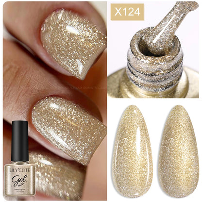 Gold Sparkling Glitter Gel Nail Polish Semi Permanent UV Gel Soak off UV LED