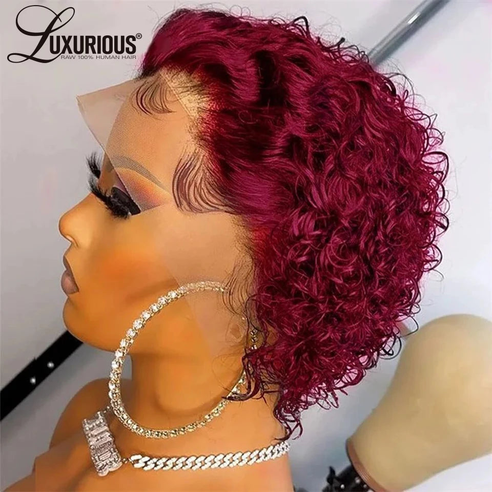 Pixie Cut Wigs Human HaiShort Curly Lace Front Human Hair Wigs For Women Brazilian Water Wave Bob Wig 13x1 Transparent Lace Wigs