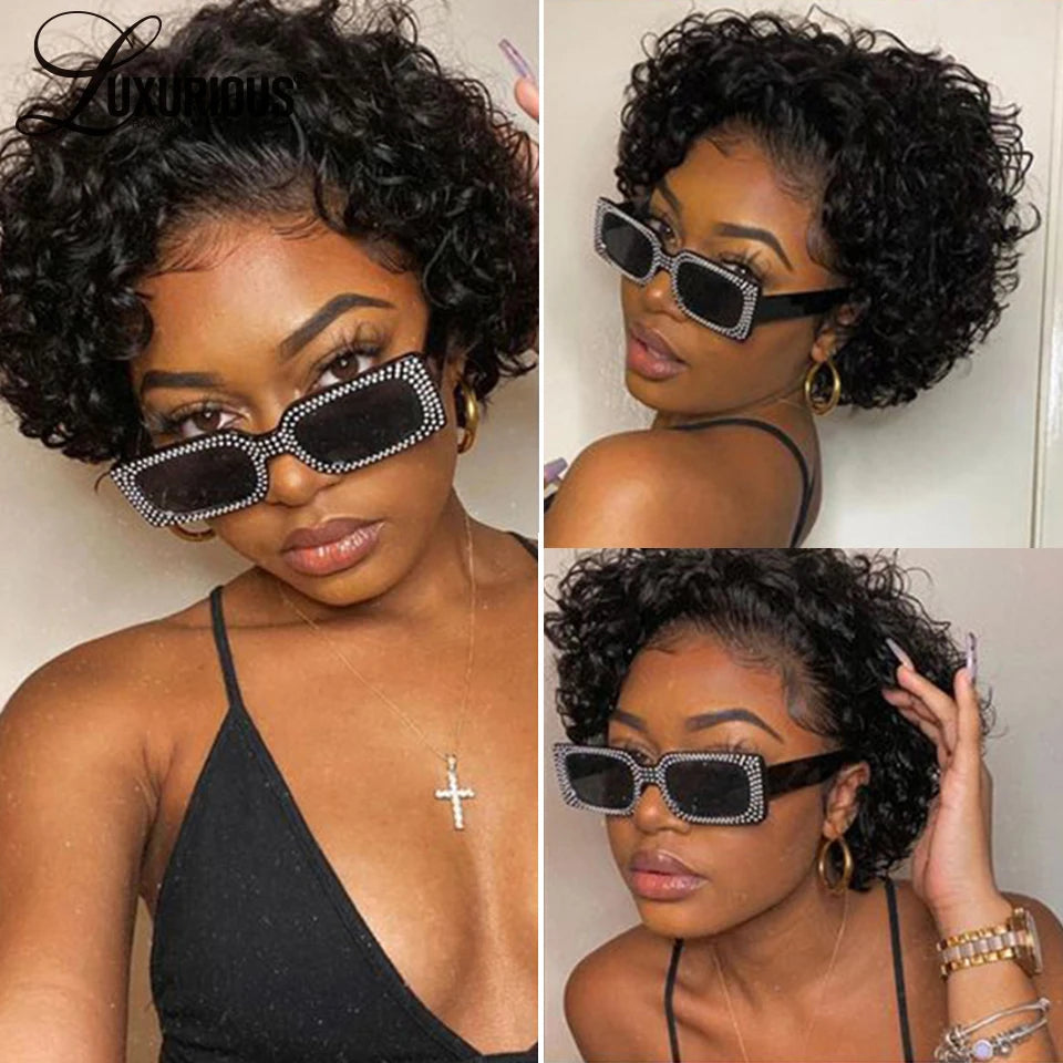 Pixie Cut Wigs Human HaiShort Curly Lace Front Human Hair Wigs For Women Brazilian Water Wave Bob Wig 13x1 Transparent Lace Wigs