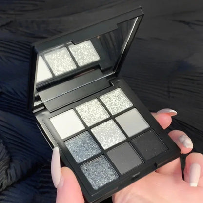 9 Colors Glitter Eyeshadow Palette Punk Smokey Cool Toned Eyeshadow Palette Dark Gray Black Nude Eye Pigments Makeup