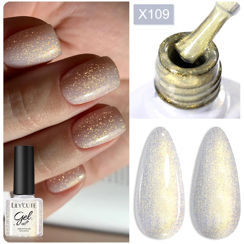 Gold Sparkling Glitter Gel Nail Polish Semi Permanent UV Gel Soak off UV LED