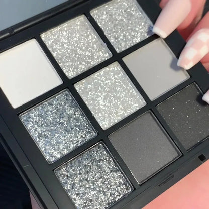 9 Colors Glitter Eyeshadow Palette Punk Smokey Cool Toned Eyeshadow Palette Dark Gray Black Nude Eye Pigments Makeup