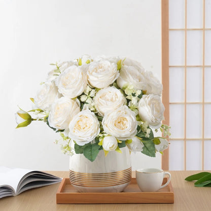 Artificial Flowers Fake Silk White Peonies Used for Home Room Vase Decoration Christmas Wreath Wedding Bouquet Party Accessories