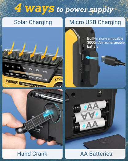 Emergency Radio AM/FM Portable Radio Solor Hand Crank USB AA Batteries Rechargeable