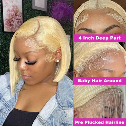 220% 613 Honey Blonde Short Bob Wig Straight Lace Front Human Hair Wigs Colored 13x4 HD Transparent Lace Frontal Wig Preplucked