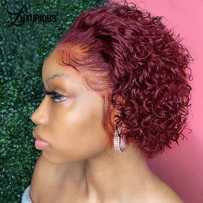 Pixie Cut Wigs Human HaiShort Curly Lace Front Human Hair Wigs For Women Brazilian Water Wave Bob Wig 13x1 Transparent Lace Wigs