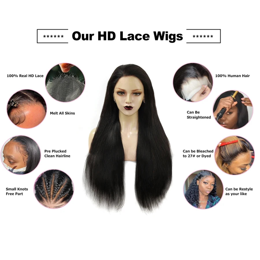 HD Lace Front Wigs 250% 13x6 HD Lace Front Wigs Straight Hair Invisible HD Lace Melt Skin HD Lace Front Human Hair Wig