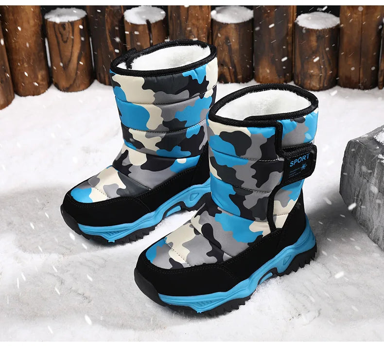 Winter Children Shoes Plush Waterproof Fabric Non-Slip Shoes Rubber