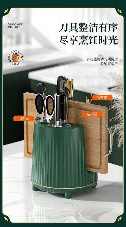 1Pc Rotating Knife Holder Utensil Holder Cutlery Spoon Chopsticks Fork Storage Holder Organizer Multifunctional Kitchen Storage