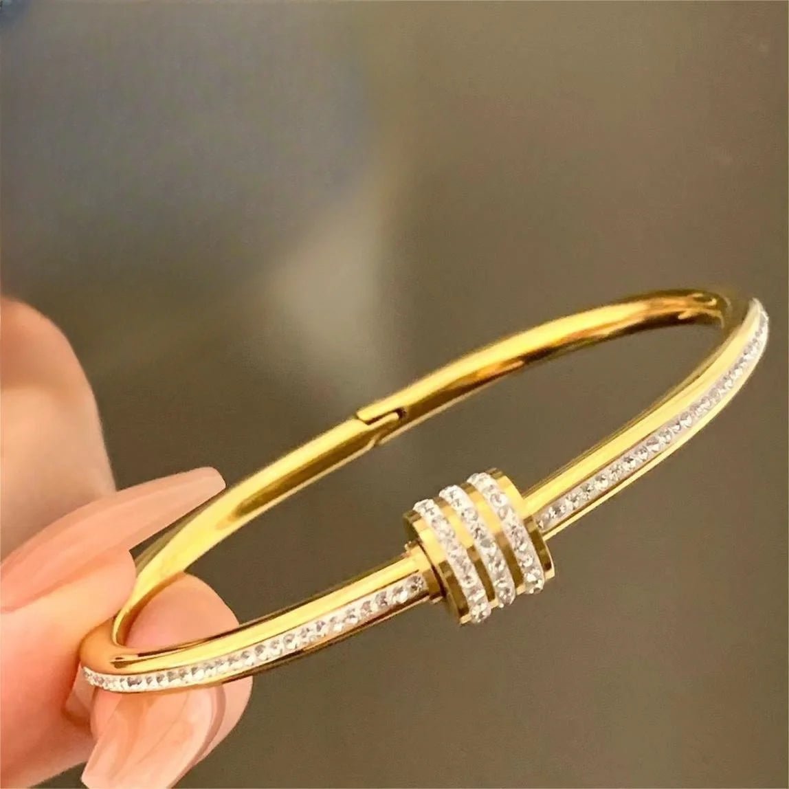 Titanium Steel Gold Silver Color Bangles for Women Girls Trend Waterproof Jewelry Luxury Sparkling Zircon Bracelet Bangle