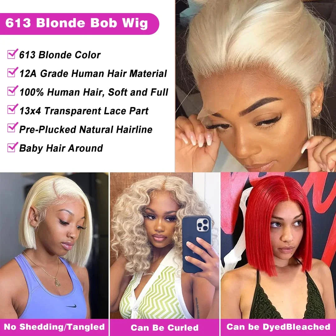 220% 613 Honey Blonde Short Bob Wig Straight Lace Front Human Hair Wigs Colored 13x4 HD Transparent Lace Frontal Wig Preplucked