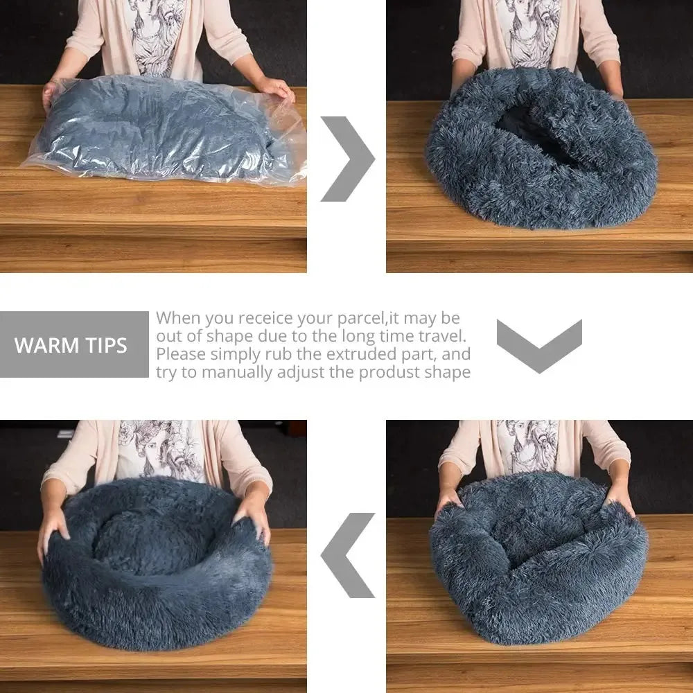 Fluffy Dog Bed For Large Round Dog Bed Super Soft Cat House Plush Cat Nest Winter Warm Dog Pet Bed