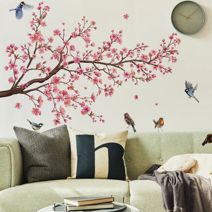 Wall Stickers Pink Plum Tree Birds House Interior Decor