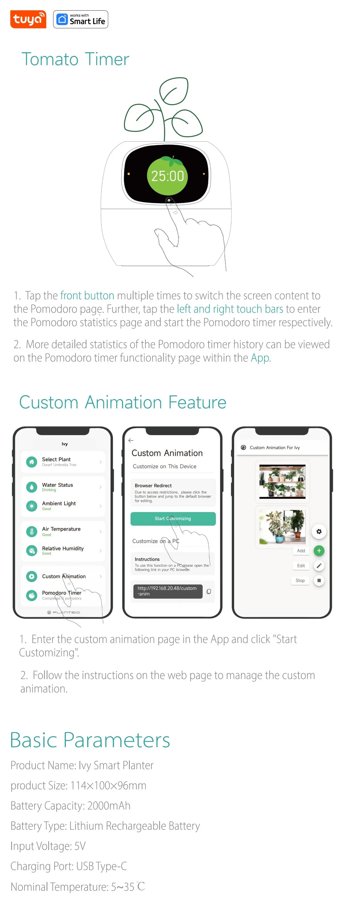 Tuya Ivy Smart Planter,Endless Fun Over 49 Rich Expressions,7 smart sensors,AI Chips Make Raising Plants Easy and Fun