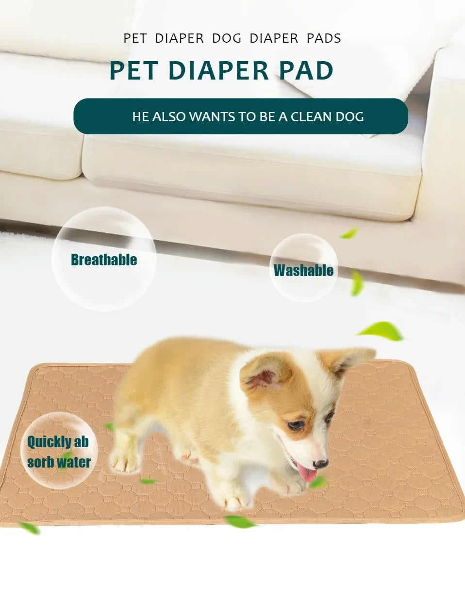 Dog Pee Pad Blanket Reusable Absorbent Diaper Washable Puppy Training Pad