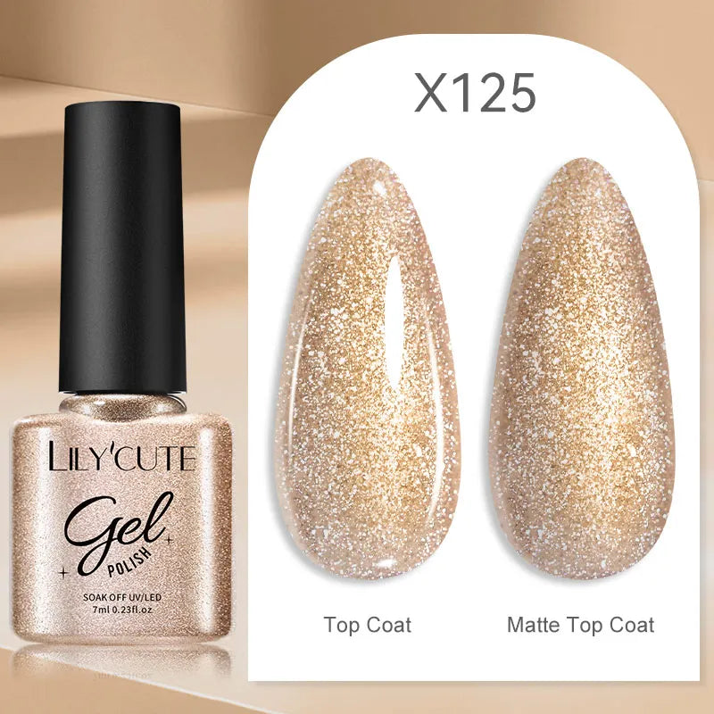 Gold Sparkling Glitter Gel Nail Polish Semi Permanent UV Gel Soak off UV LED