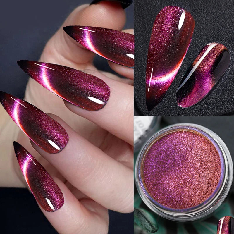 Nail Chrome Powder Cat Eye Effect Sparkly Chameleon Magnetic Nail Pigment Fine Glitter Nail Dust UV Gel Polish Manicure Decorat